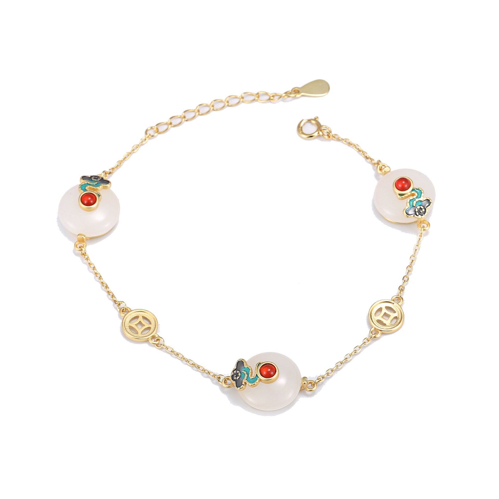Feng Shui Coins Wealth Jade Bracelet - Buddha Walks Shop