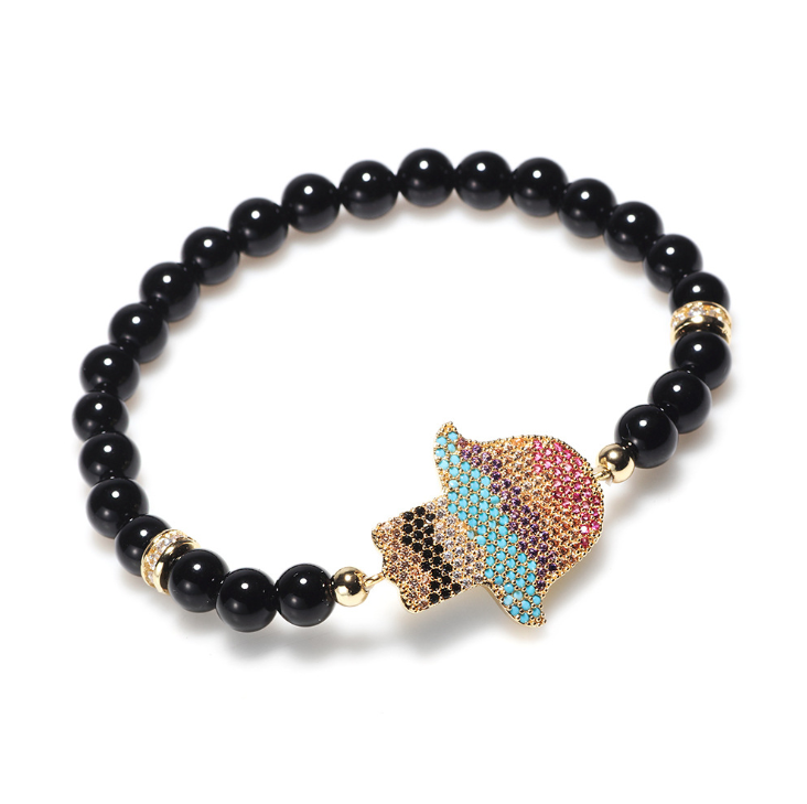 Natural Black Obsidian Hamsa Protection Bracelet  Limited Edition - Buddha Walks Shop