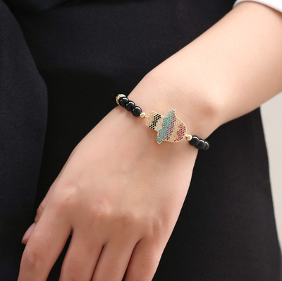 Natural Black Obsidian Hamsa Protection Bracelet  Limited Edition - Buddha Walks Shop