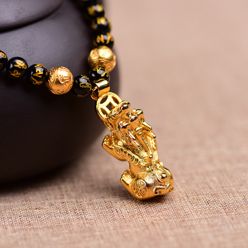 Feng Shui Black Obsidian Wealth Necklace - Buddha Walks Shop