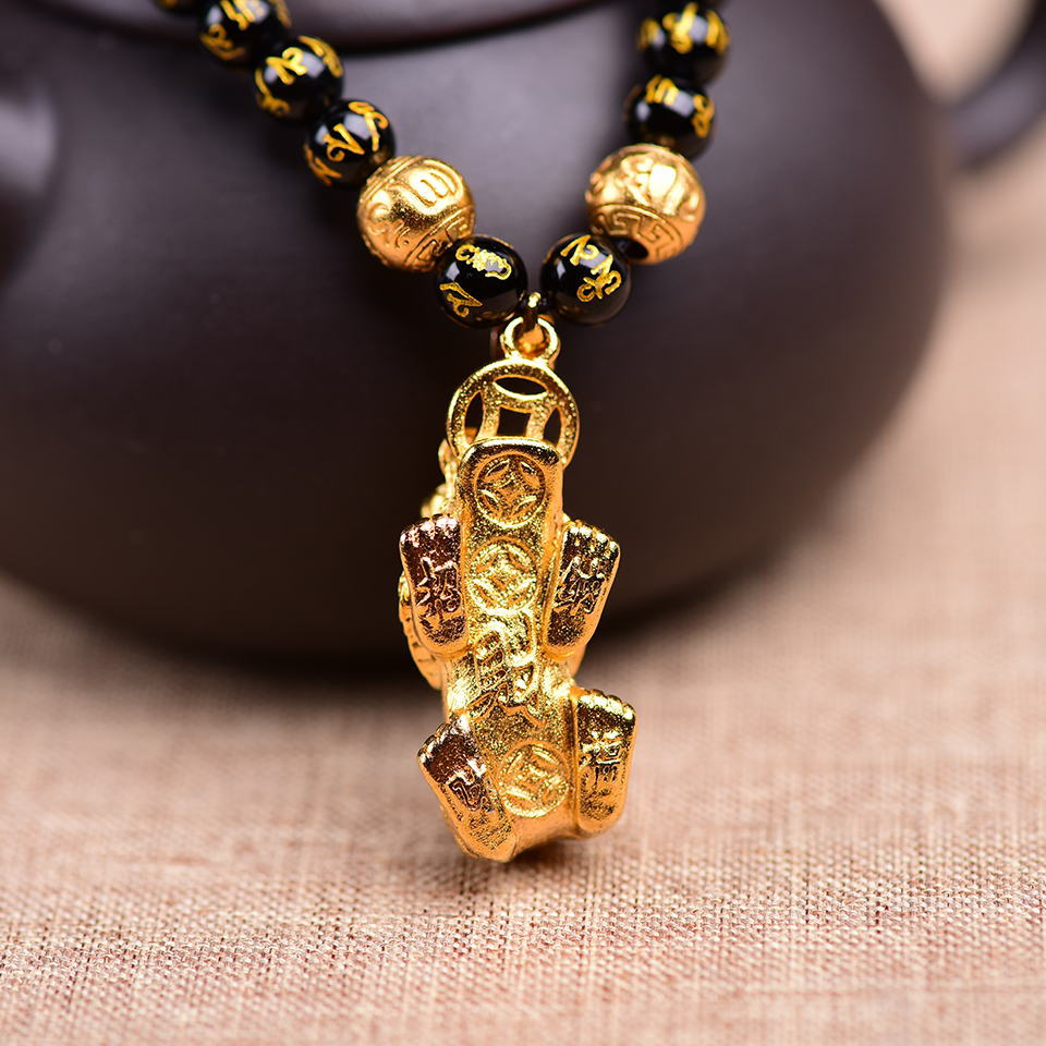 Feng Shui Black Obsidian Wealth Necklace - Buddha Walks Shop