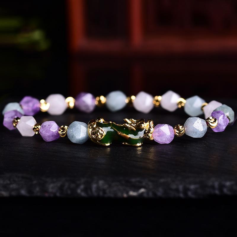 Wealth Pixiu Charm in Natural Amethyst Bracelet - Buddha Walks Shop
