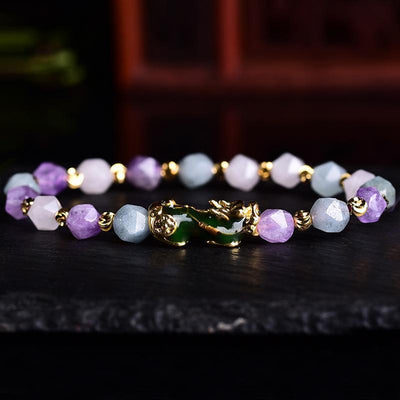 Wealth Pixiu Charm in Natural Amethyst Bracelet - Buddha Walks Shop