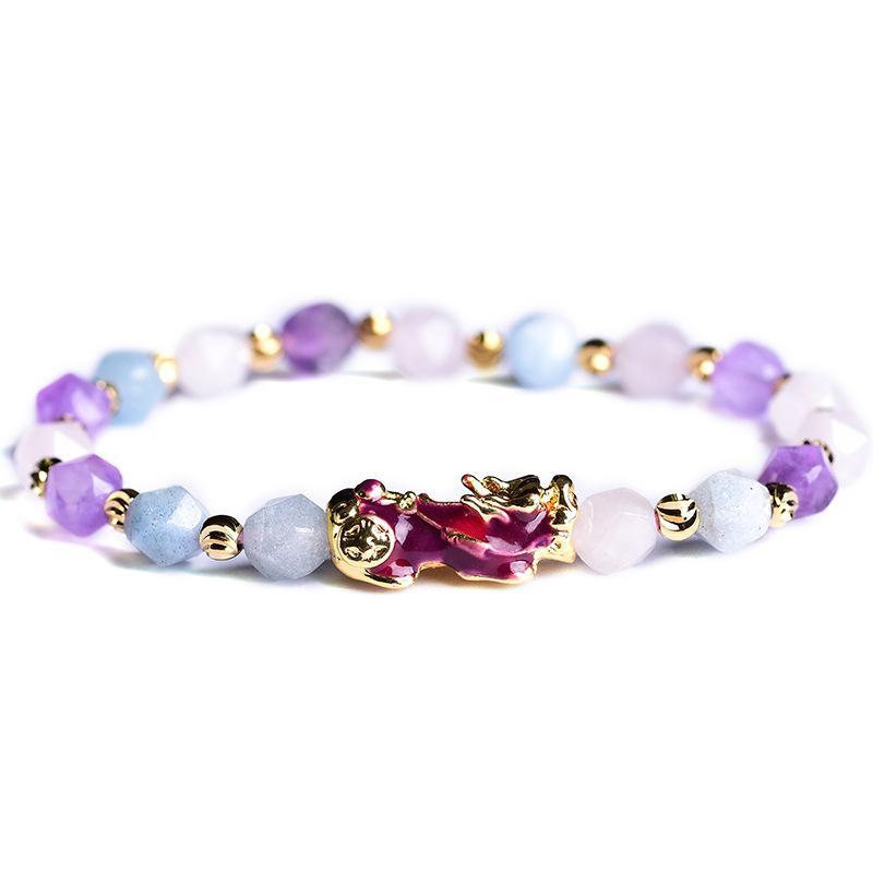 Wealth Pixiu Charm in Natural Amethyst Bracelet - Buddha Walks Shop