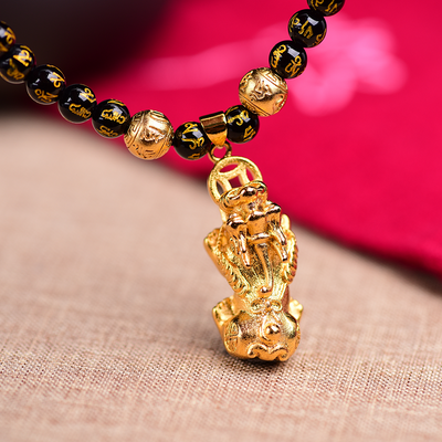 Feng Shui Black Obsidian Wealth Necklace - Buddha Walks Shop