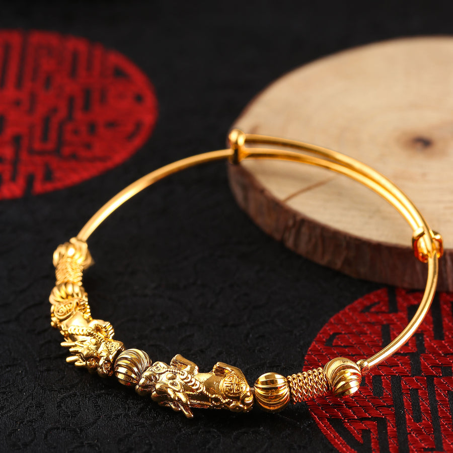 Double Pixiu Gold Wealth Bangle - Buddha Walks Shop