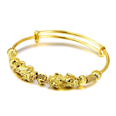 Double Pixiu Gold Wealth Bangle - Buddha Walks Shop