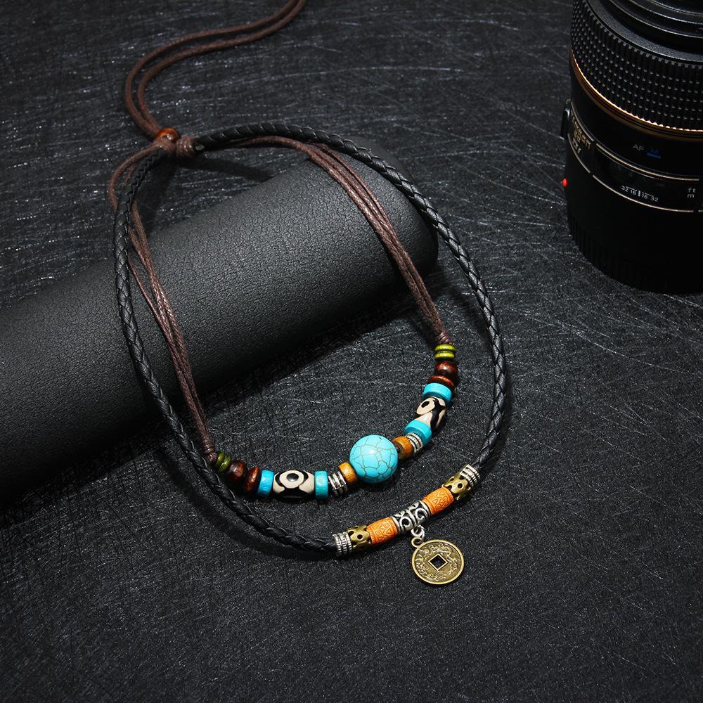 Turquoise and Lucky Coin Pendant Necklace - Buddha Walks Shop
