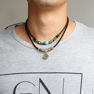 Turquoise and Lucky Coin Pendant Necklace - Buddha Walks Shop