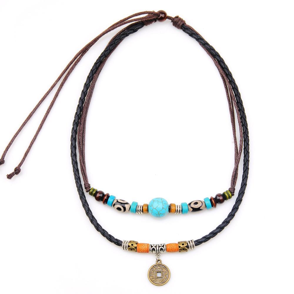 Turquoise and Lucky Coin Pendant Necklace - Buddha Walks Shop