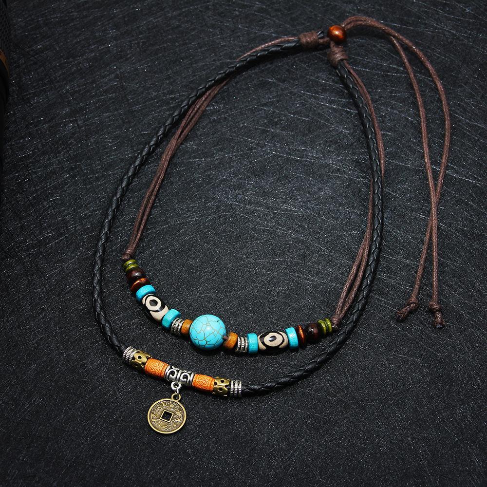 Turquoise and Lucky Coin Pendant Necklace - Buddha Walks Shop