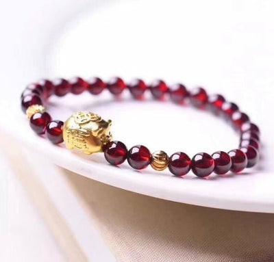 Natural Garnet Lucky Pig Fortune Bracelet - Buddha Walks Shop