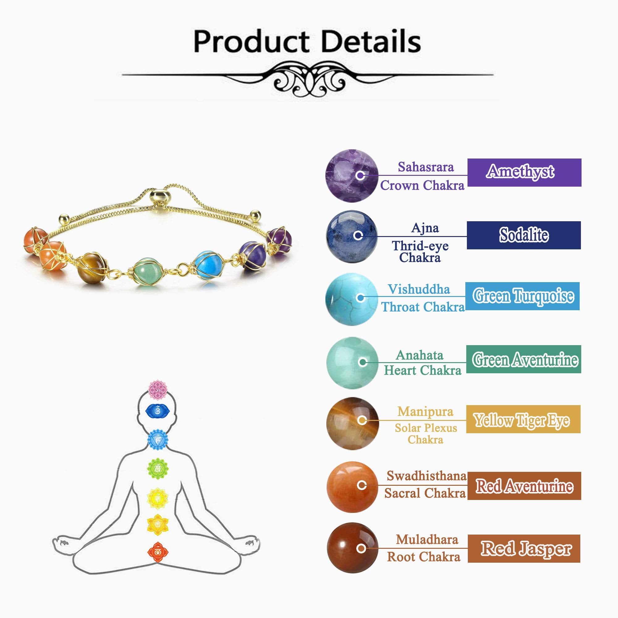 Seven Chakras Crystal Stone Bead Bracelet - Buddha Walks Shop