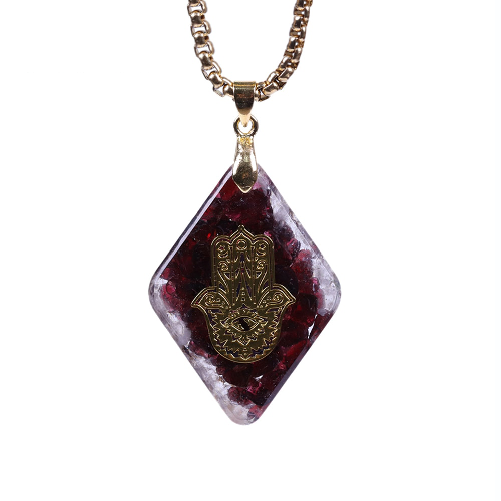 Hand of Fatima Orgonite Garnet Necklace - Buddha Walks Shop