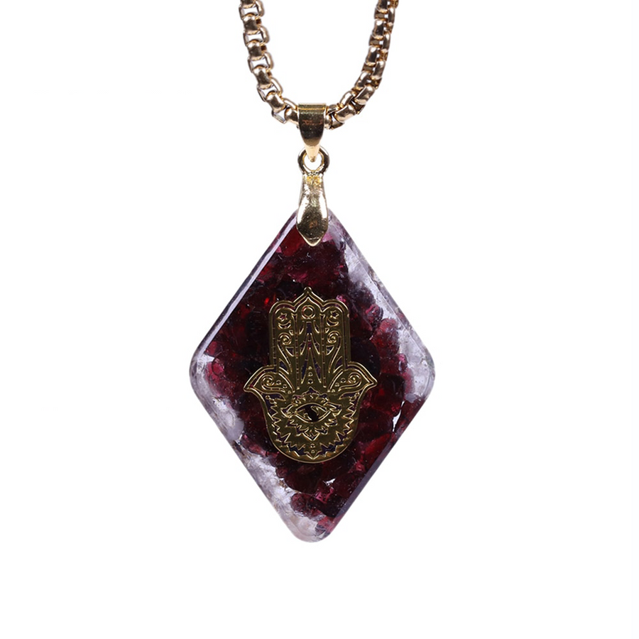 Hand of Fatima Orgonite Garnet Necklace - Buddha Walks Shop