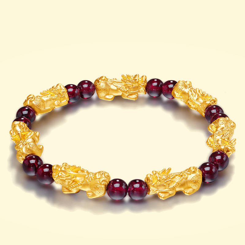 Red Garnet Lucky Pixiu Wealth Bracelet - Buddha Walks Shop