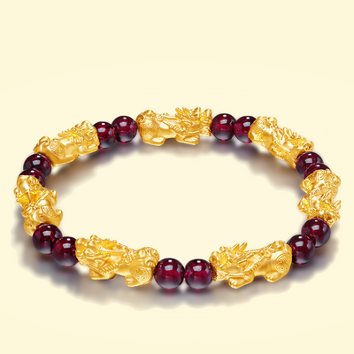 Red Garnet Lucky Pixiu Wealth Bracelet - Buddha Walks Shop